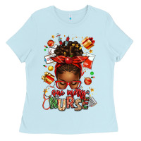 Baby Blue one merry nurse afro messy bun Ladies Tee - texasbilliewilder