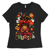 Black one merry nurse afro messy bun Ladies Tee - texasbilliewilder