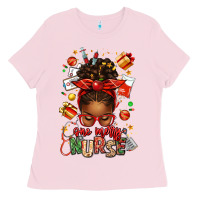 Bubblegum Pink one merry nurse afro messy bun Ladies Tee - texasbilliewilder