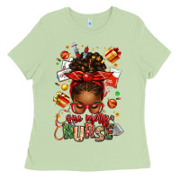One Merry Nurse Afro Messy Bun Ladies Tee | Teevron