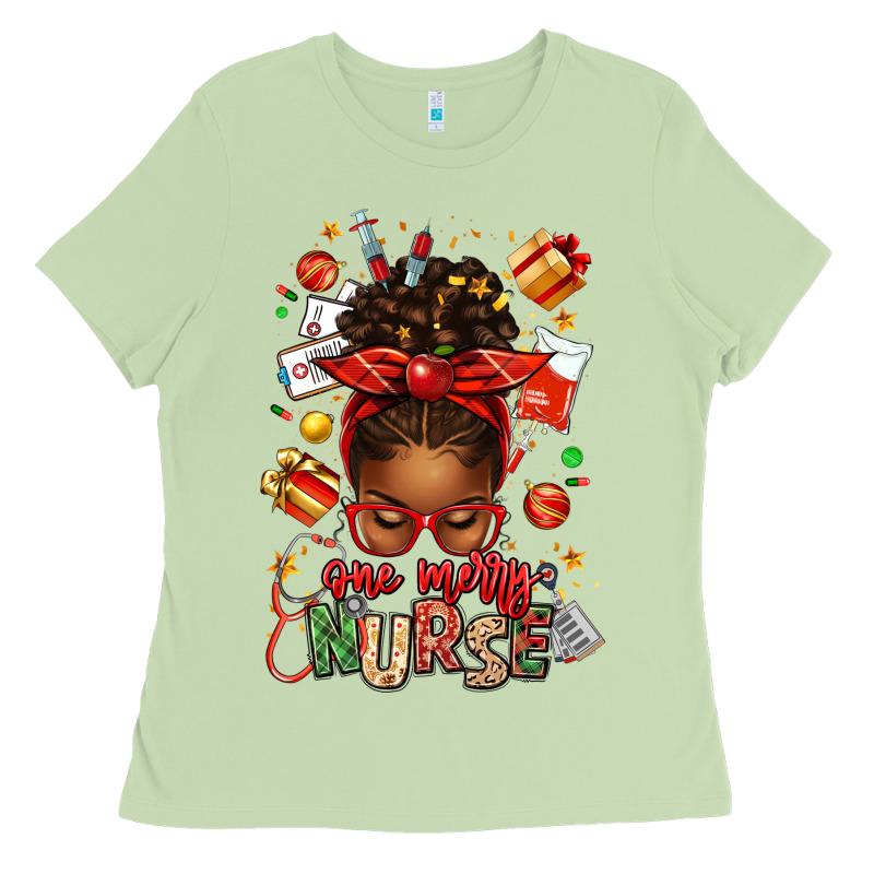 One Merry Nurse Afro Messy Bun Ladies Tee by texasbilliewilder | Teevron