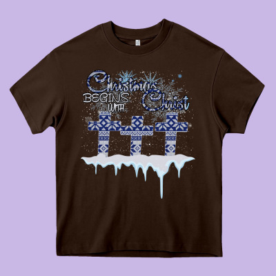 Christmas Christ Begins With Heavy Core Tee Designed By Bettercallsaul