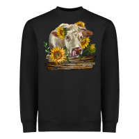 Black charolais cow with sunflowers Heavyweight Sweatshirt - LillyAllenDesigns