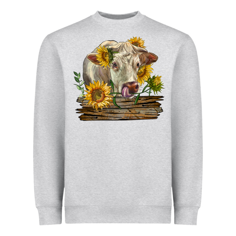 Charolais Cow With Sunflowers Heavyweight Sweatshirt by LillyAllenDesigns | Teevron
