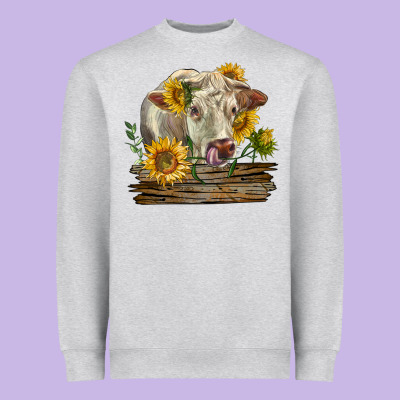 Charolais Cow With Sunflowers Heavyweight Sweatshirt Designed By Lillyallendesigns