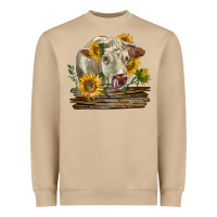 Mushroom charolais cow with sunflowers Heavyweight Sweatshirt - LillyAllenDesigns