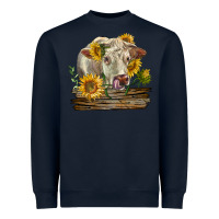 Navy charolais cow with sunflowers Heavyweight Sweatshirt - LillyAllenDesigns