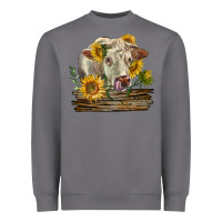 Storm charolais cow with sunflowers Heavyweight Sweatshirt - LillyAllenDesigns