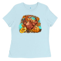 Baby Blue Turkey pumpkins Ladies Tee - NancyCooperArtShop