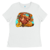 White Turkey pumpkins Ladies Tee - NancyCooperArtShop
