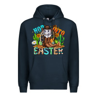 Navy Hop Into Easter Bunny Western Premium Hoodie - CowhideDigitalArt