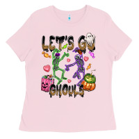 Bubblegum Pink Let's go ghouls Ladies Tee - NancyCooperArtShop
