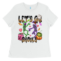 White Let's go ghouls Ladies Tee - NancyCooperArtShop