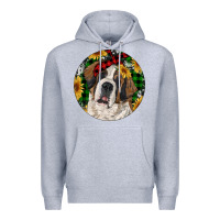 Heather Grey Christmas St. Bernard Premium Hoodie - RanaPortraitStore