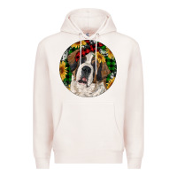 Pale Pink Christmas St. Bernard Premium Hoodie - RanaPortraitStore