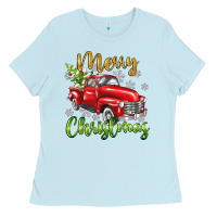 Baby Blue Merry Christmas truck Ladies Tee - texasbilliewilder