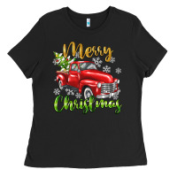 Black Merry Christmas truck Ladies Tee - texasbilliewilder