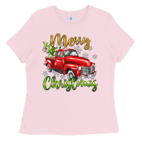 Bubblegum Pink Merry Christmas truck Ladies Tee - texasbilliewilder