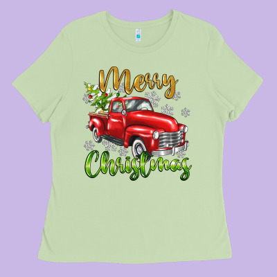 Merry Christmas Truck Ladies Tee Designed By Texasbilliewilder