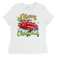 White Merry Christmas truck Ladies Tee - texasbilliewilder