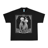Black The Lovers Tarot Card Skeleton Valentines Halloween Occult Urban Heavy Tee - longCreatives