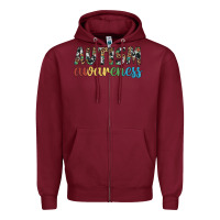 Burgundy autism awareness Zipper Hoodie - Artiststas