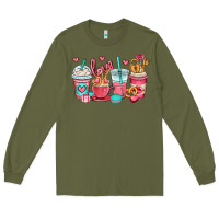 Army Green valentines day coffee cups (1) Long Sleeve Tee - OliviaCreatesArt