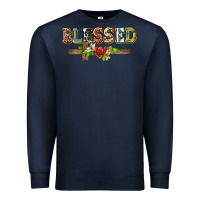 Navy blessed and floral cross Premium Sweatshirt - BarkalooDesign