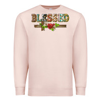 Pale Pink blessed and floral cross Premium Sweatshirt - BarkalooDesign