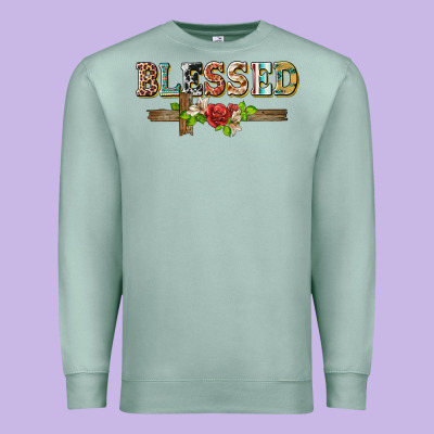 Blessed And Floral Cross Premium Sweatshirt Designed By Barkaloodesign