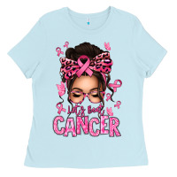 Baby Blue lets beat cancer afro messy bun Ladies Tee - texasbilliewilder