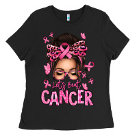 Black lets beat cancer afro messy bun Ladies Tee - texasbilliewilder