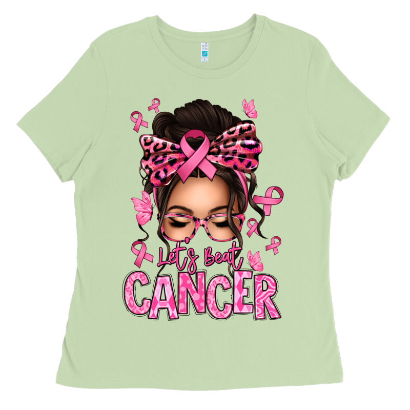 Lets Beat Cancer Afro Messy Bun Ladies Tee by texasbilliewilder | Teevron
