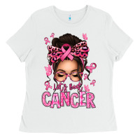 White lets beat cancer afro messy bun Ladies Tee - texasbilliewilder