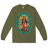 Army Green Our Lady Of Guadalupe Gemstone Sunflowers Long Sleeve Tee - FaDigitalArtStudio