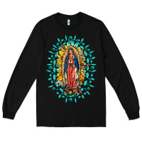 Black Our Lady Of Guadalupe Gemstone Sunflowers Long Sleeve Tee - FaDigitalArtStudio