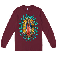 Burgundy Our Lady Of Guadalupe Gemstone Sunflowers Long Sleeve Tee - FaDigitalArtStudio