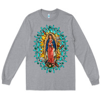 Heather Grey Our Lady Of Guadalupe Gemstone Sunflowers Long Sleeve Tee - FaDigitalArtStudio