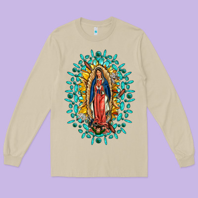 Our Lady Of Guadalupe Gemstone Sunflowers Long Sleeve Tee Designed By Fadigitalartstudio