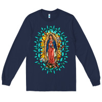 Navy Our Lady Of Guadalupe Gemstone Sunflowers Long Sleeve Tee - FaDigitalArtStudio