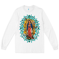 White Our Lady Of Guadalupe Gemstone Sunflowers Long Sleeve Tee - FaDigitalArtStudio