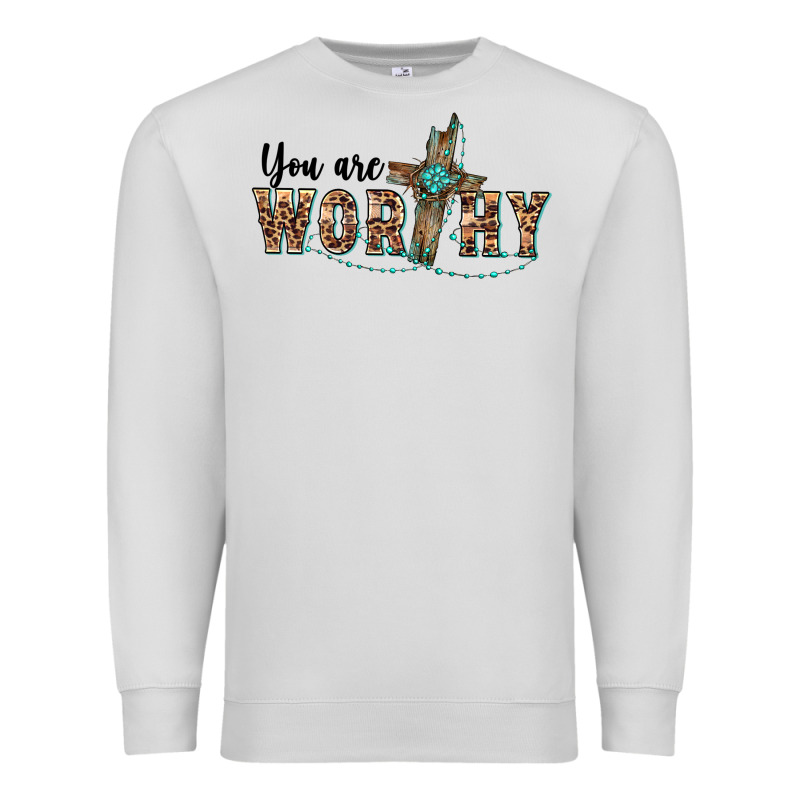 You Are Worthy Cross Premium Sweatshirt by BarkalooDesign | Teevron