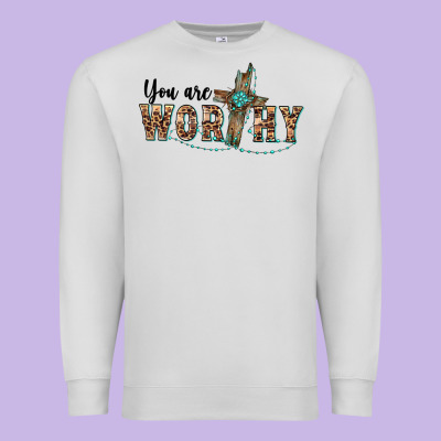 You Are Worthy Cross Premium Sweatshirt Designed By Barkaloodesign