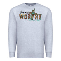 Heather Grey you are worthy cross Premium Sweatshirt - BarkalooDesign