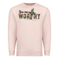 Pale Pink you are worthy cross Premium Sweatshirt - BarkalooDesign