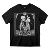 The Lovers Tarot Card Skeleton Valentines Halloween Occult Heavy Core Tee | Teevron