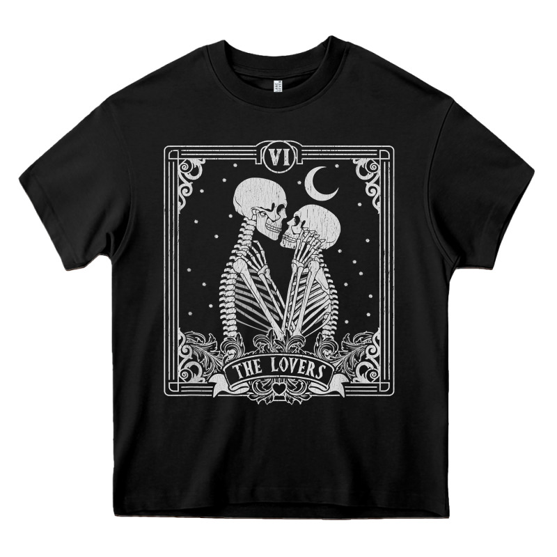 The Lovers Tarot Card Skeleton Valentines Halloween Occult Heavy Core Tee by longCreatives | Teevron