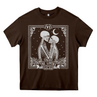 Chocolate Brown The Lovers Tarot Card Skeleton Valentines Halloween Occult Heavy Core Tee - longCreatives