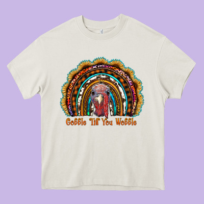 Gobble Till You Wobble Thanksgiving Rainbow Heavy Core Tee Designed By Ranaportraitstore