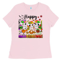 Bubblegum Pink happy hallothanksmas unicorns Ladies Tee - texasbilliewilder
